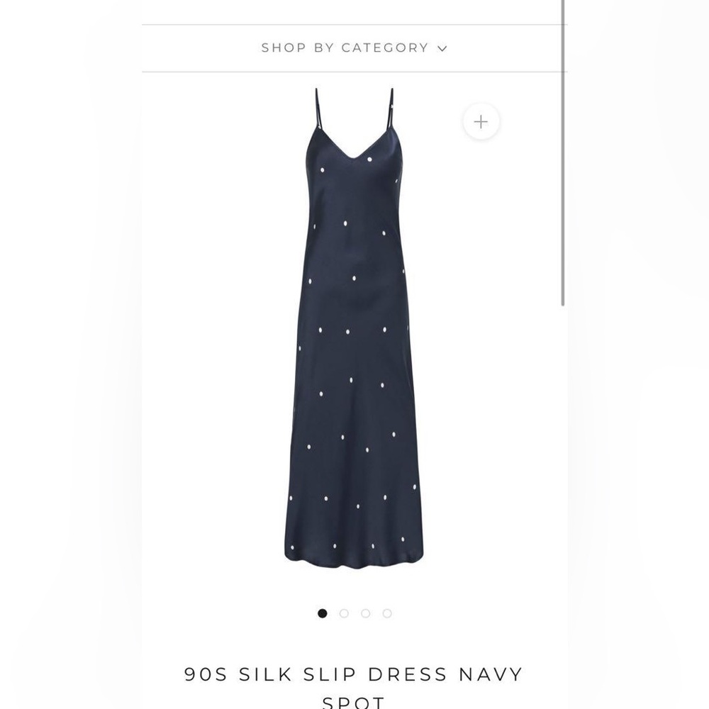 NWT silk laundry 90s silk slip dress in navy spot size S